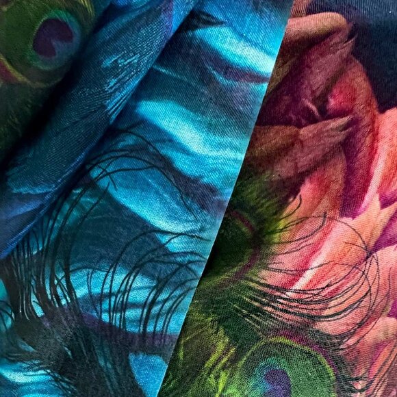 Peacock Feathers Parade Long Scarf Shawl Wrap - Picture 6 of 11